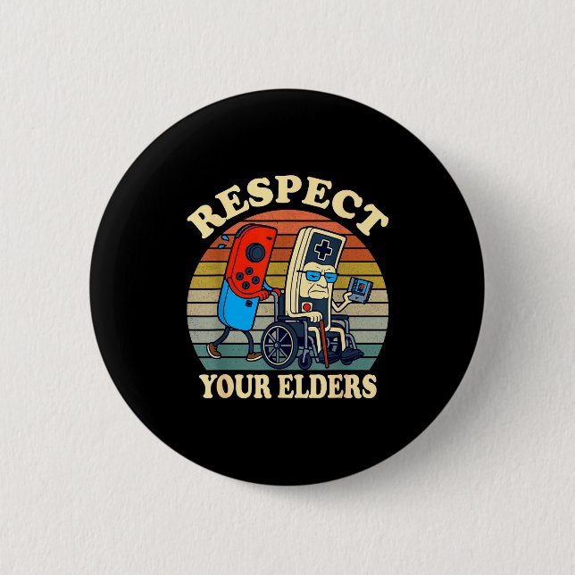 Badge Rond 5 Cm Respect Your Elders Gaming Control 80s Retro Funny (Devant)