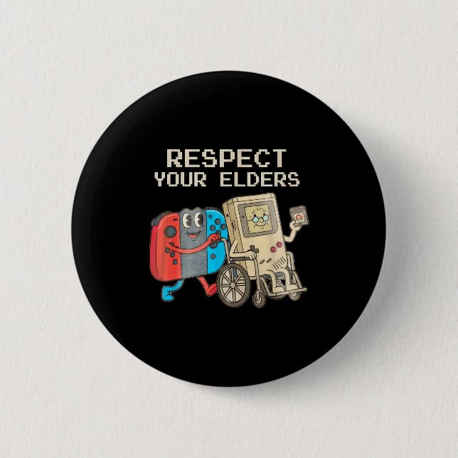 Badge Rond 5 Cm Respect Your Elders Gaming Control Retro Funny Gam (Devant)