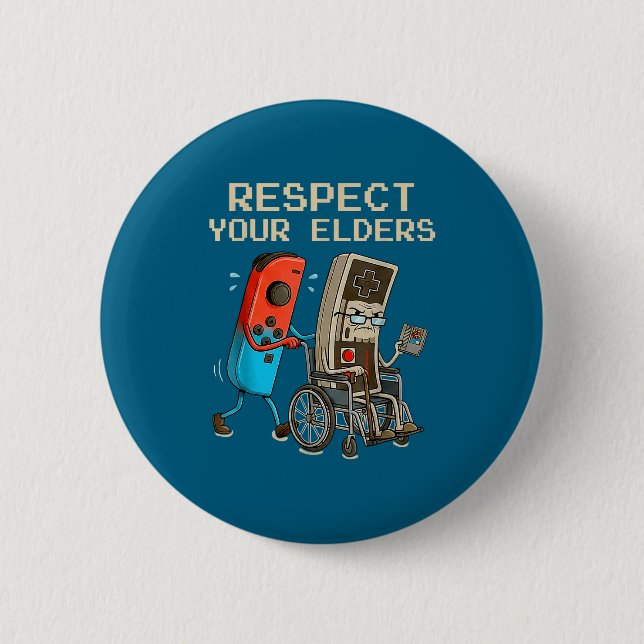 Badge Rond 5 Cm Respect Your Elders Retro Gaming Controller Funny  (Devant)