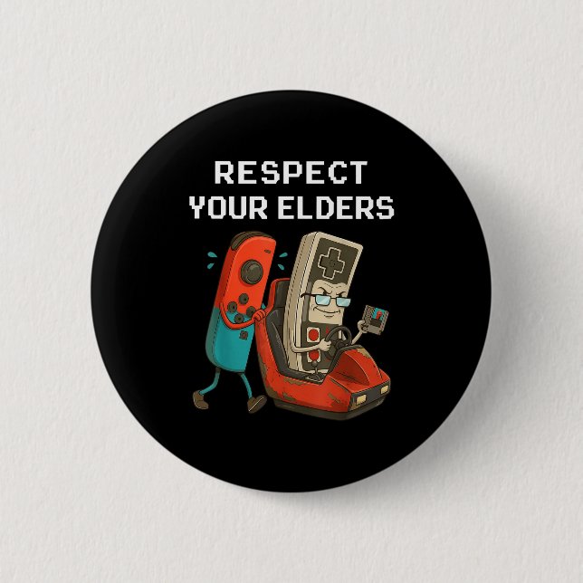 Badge Rond 5 Cm Respect Your Elders Retro Gaming Funny Gamer Contr (Devant)