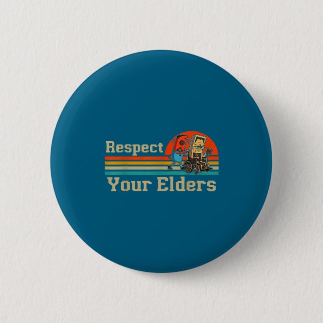 Badge Rond 5 Cm Respect Your Elders Retro Gaming Funny Gamer Contr (Devant)