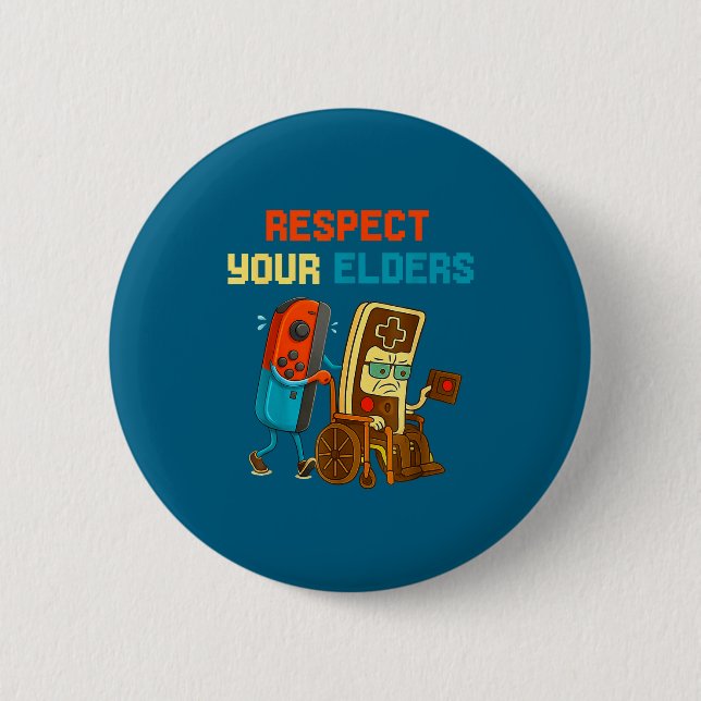 Badge Rond 5 Cm Respect Your Elders Retro Gaming Funny Gamer Contr (Devant)