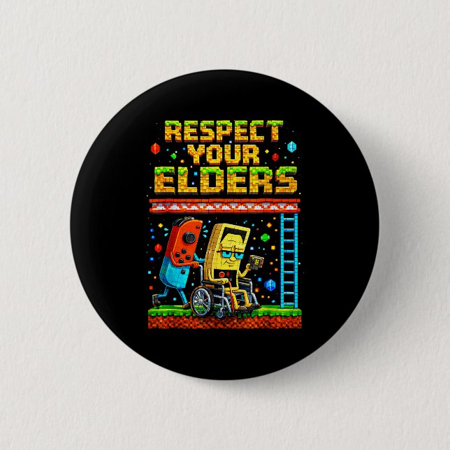Badge Rond 5 Cm Respect Your Elders Retro Gaming Funny Gamer Contr (Devant)