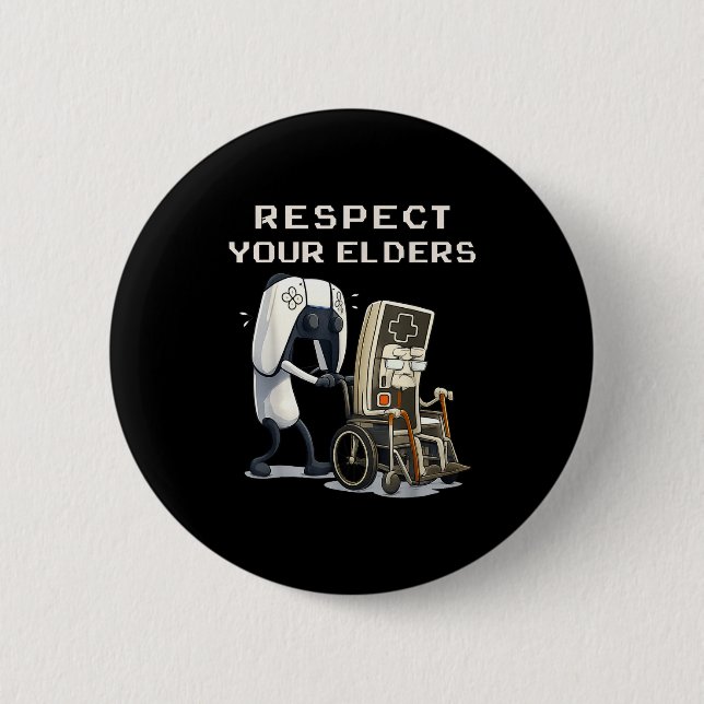 Badge Rond 5 Cm Respect Your Elders Retro Gaming Funny Gamer Contr (Devant)