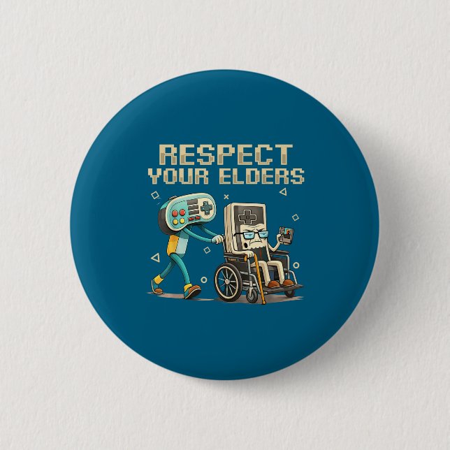 Badge Rond 5 Cm Respect Your Elders Retro Gaming Funny Gamer Contr (Devant)