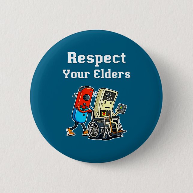 Badge Rond 5 Cm Respect Your Elders Retro Gaming Funny Gamer Contr (Devant)