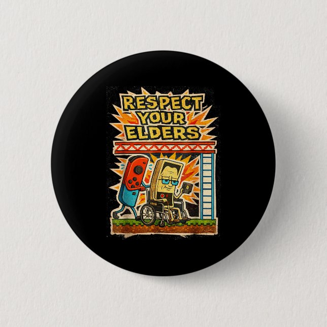 Badge Rond 5 Cm Respect Your Elders Retro Gaming Funny Gamer Contr (Devant)