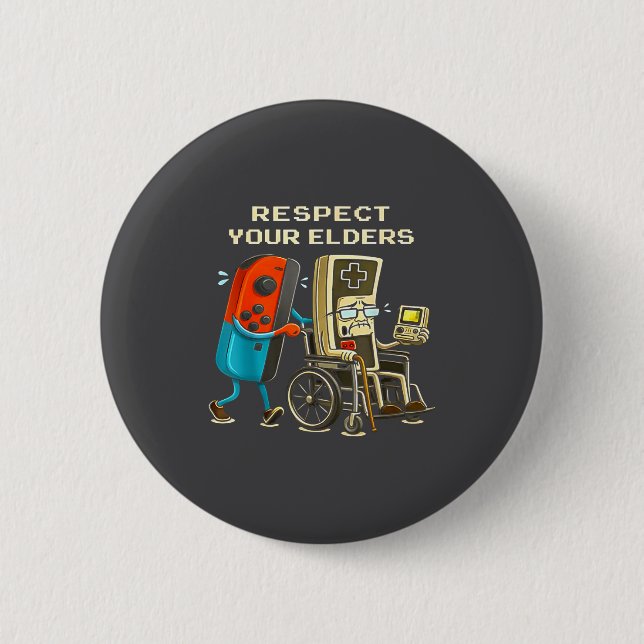 Badge Rond 5 Cm Respect Your Elders Retro Gaming Funny Gamer Contr (Devant)