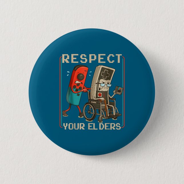 Badge Rond 5 Cm Respect Your Elders Retro Gaming Funny Gamer Contr (Devant)