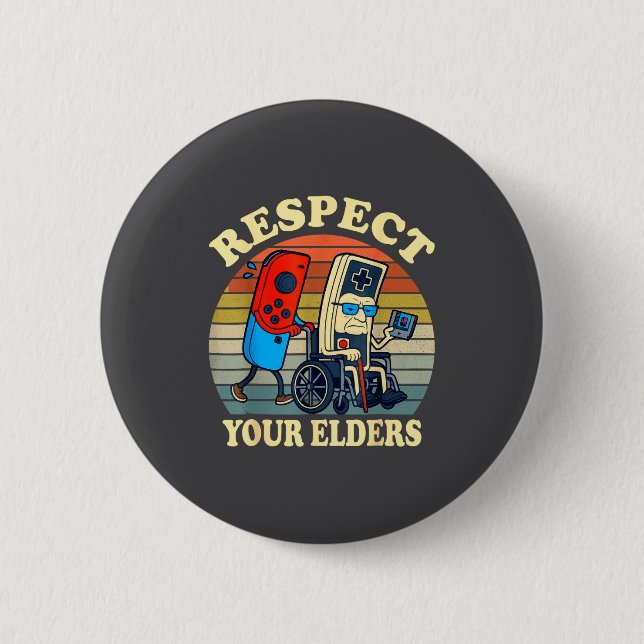 Badge Rond 5 Cm Respect Your Elders Retro Gaming Funny Gamer Contr (Devant)