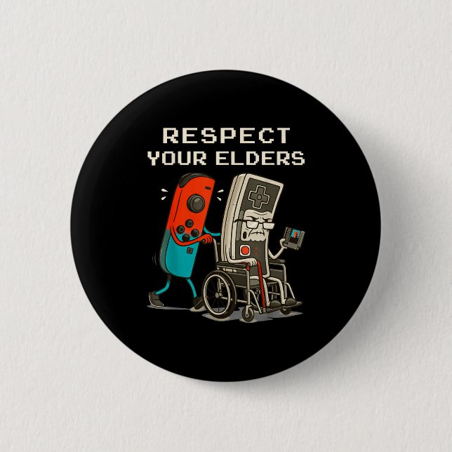 Badge Rond 5 Cm Respect Your Elders Retro Gaming Funny Gamer Contr (Devant)