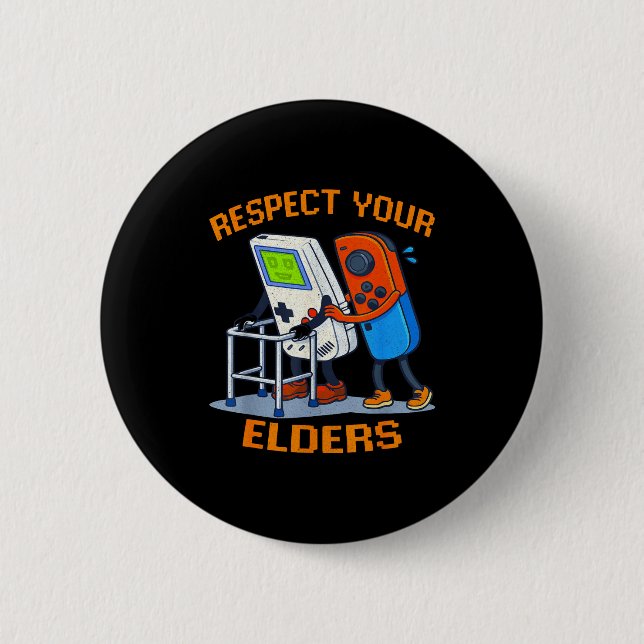 Badge Rond 5 Cm Respect Your Elders Retro Gaming Funny Gamer Contr (Devant)