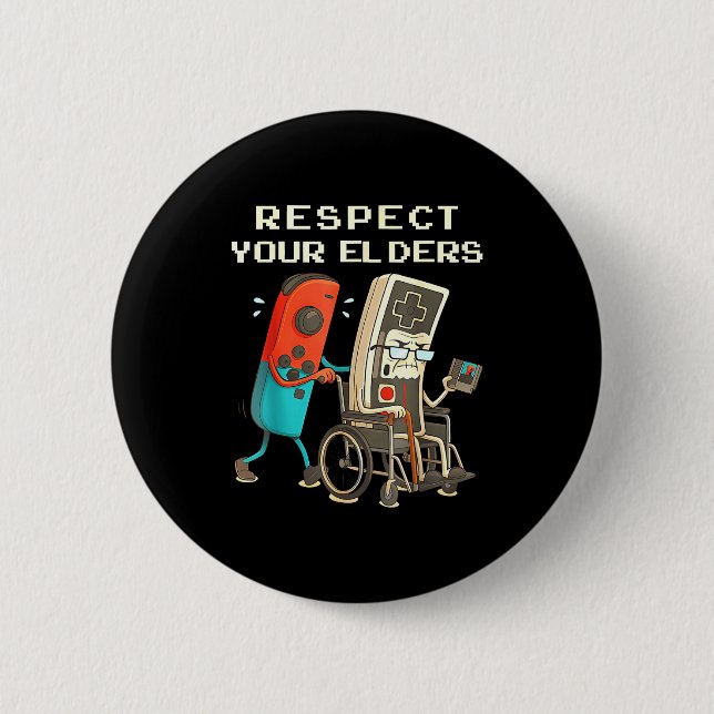 Badge Rond 5 Cm Respect Your Elders Retro Gaming Funny Gamer Contr (Devant)