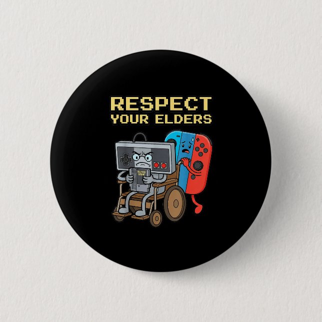 Badge Rond 5 Cm Respect Your Elders Retro Gaming Funny Gamer Contr (Devant)
