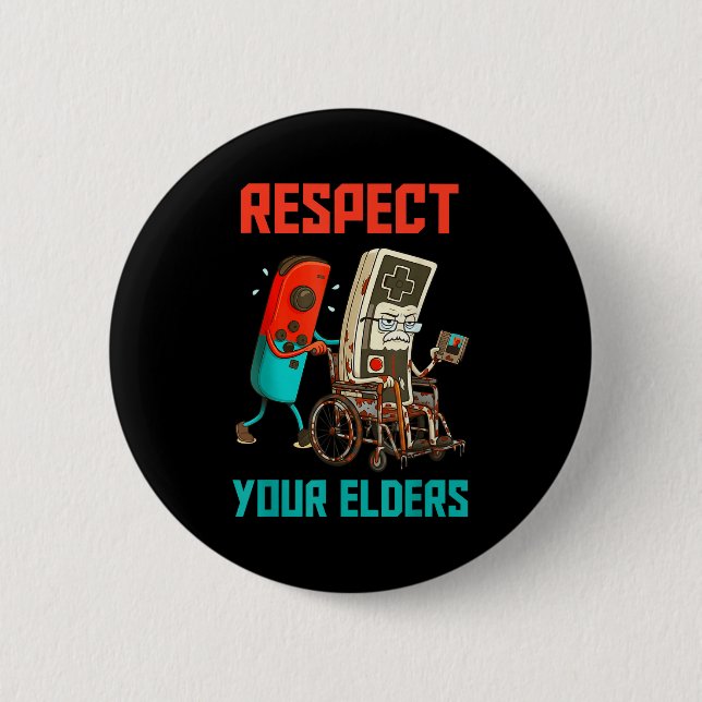Badge Rond 5 Cm Respect Your Elders Retro Gaming Video Gamer 80s B (Devant)