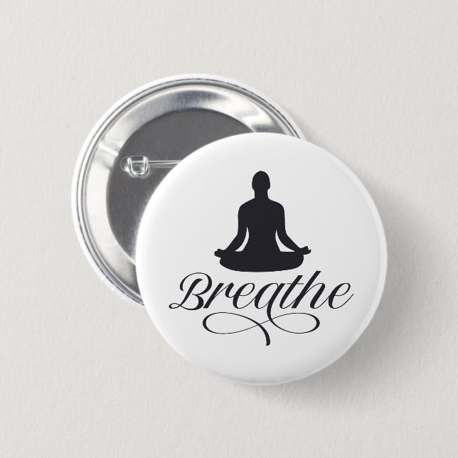 Badge Rond 5 Cm Respire le Yoga Pose Silhouette (Devant & derrière)