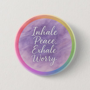 Badge Rond 5 Cm Respirer la Paix Expirer l'Inquiétude Aquarelle La