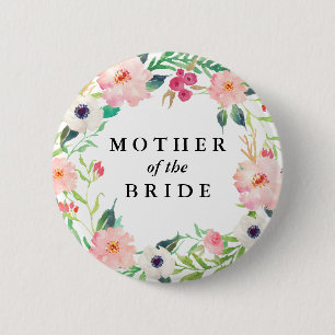 Badge Rond 5 Cm Ressort Florals Mère de la mariée Mariage