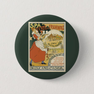 Badge Rond 5 Cm Restaurant Bar à Bière et Café Art Nouveau Vintage