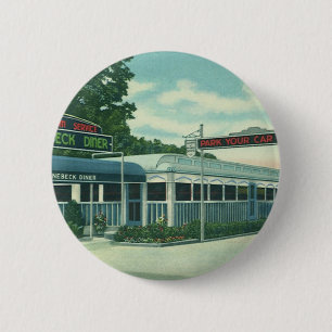 Badge Rond 5 Cm Restaurant Vintage, diner rétro au bord de la rout