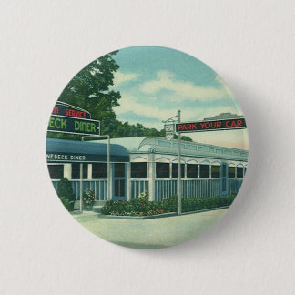 Badge Rond 5 Cm Restaurant Vintage, diner rétro au bord de la rout