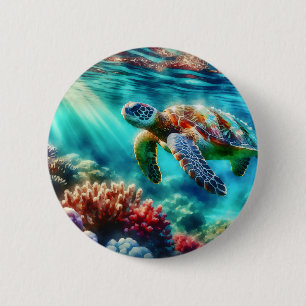 Badge Rond 5 Cm Rester en contact   La natation des tortues de mer