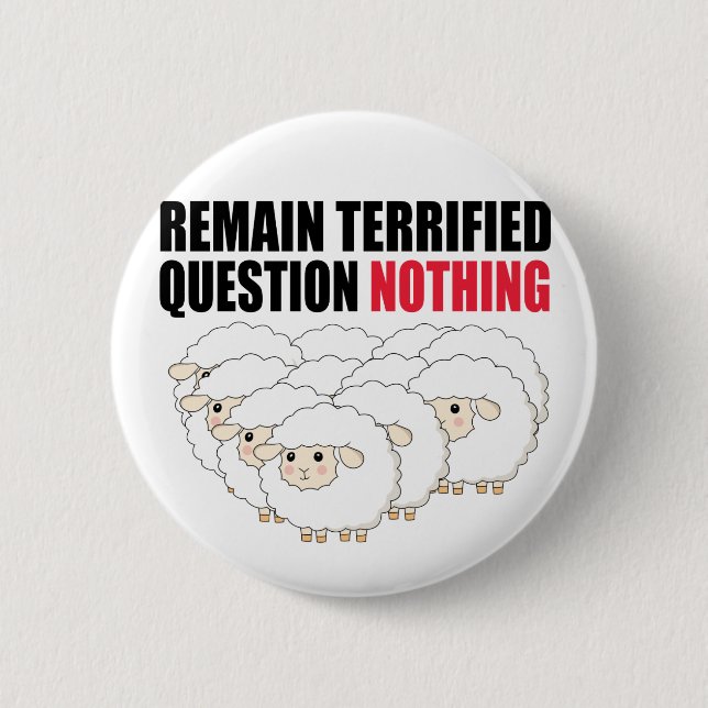 Badge Rond 5 Cm Rester Terrifié Question Rien Mouton (Devant)