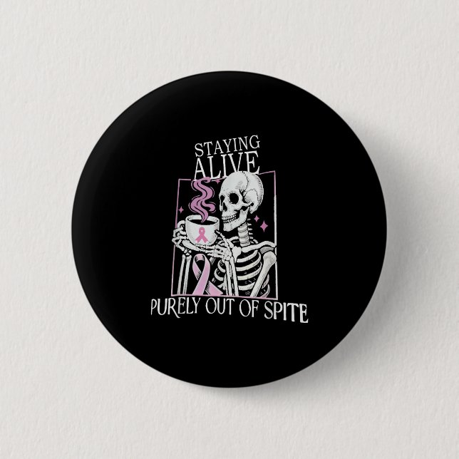 Badge Rond 5 Cm Rester Vivant Simplement Hors De Ste, Squelette dr (Devant)