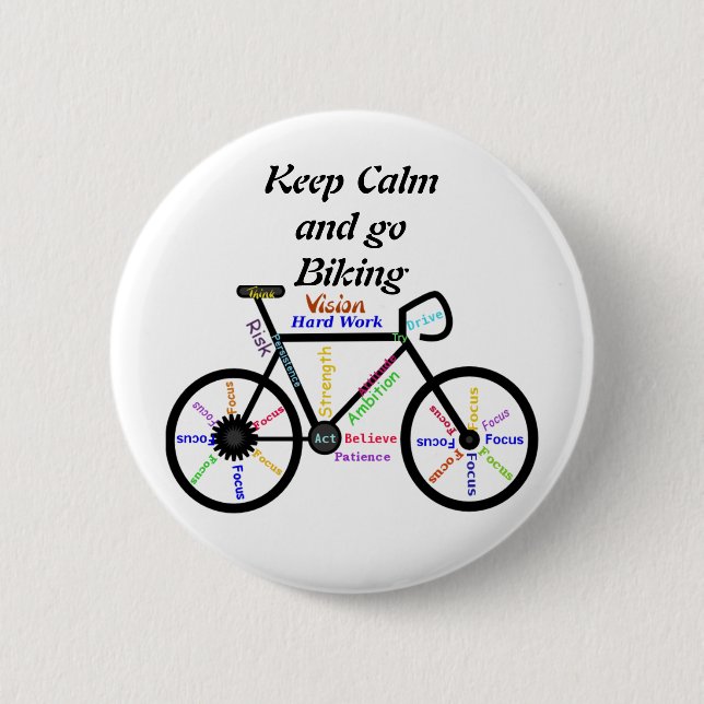 Badge Rond 5 Cm Restez calme et partez à vélo, avec des mots motiv (Devant)