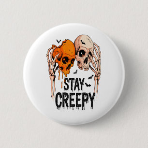 Badge Rond 5 Cm Restez Déplaisant PNG, Rétro Halloween crâne