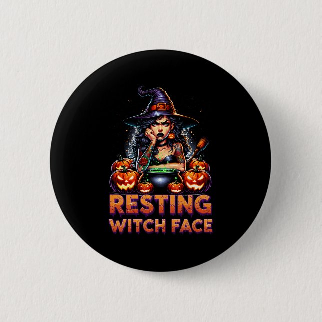 Badge Rond 5 Cm Resting Witch Face Funny Sarcastic Halloween Rude  (Devant)