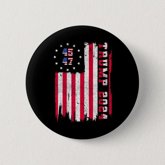 Badge Rond 5 Cm Retour) 45 47 Trump 2024 Drapeau américain (Devant)