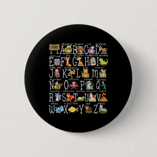 Badge Rond 5 Cm Retour À L'école Enfants Animaux Mignons A-z Alpha