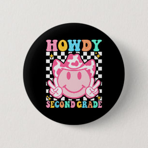 Badge Rond 5 Cm Retour à l'école Howdy deuxième année Cow-boy mign