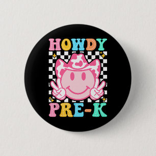 Badge Rond 5 Cm Retour à l'école Howdy Pré-maternelle Cow-boy Cow