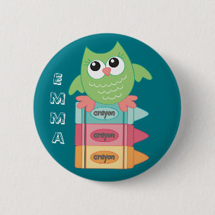 Badge Rond 5 Cm Retourner à l'école Nom de l'OWL Bouton de la broc