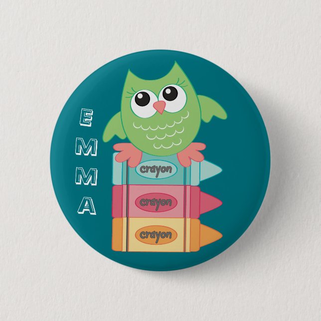 Badge Rond 5 Cm Retourner à l'école Nom de l'OWL Bouton de la broc (Devant)