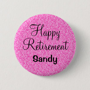 Badge Rond 5 Cm Retraite heureuse et glamour rose paillettes scint