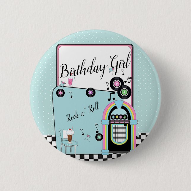 Badge Rond 5 Cm Retro 1950's Diner Birthday Any Age (Devant)