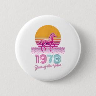 Badge Rond 5 Cm Rétro 1978 Année du Cheval Zodiaque Cavalier Fortu
