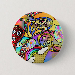 Badge Rond 5 Cm Retro 60s Coeurs psychédéliques Paisley Cadeaux Vê