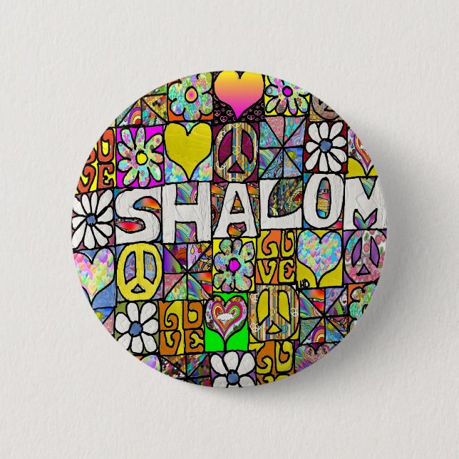 Badge Rond 5 Cm Retro 60s Psychedelic Shalom LOVE (Devant)
