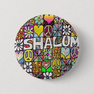 Badge Rond 5 Cm Retro 60s Psychedélique Shalom LOVE Vêtements Cade