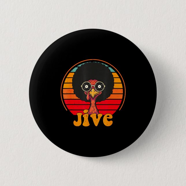 Badge Rond 5 Cm Retro 70s Turkey Jive Afro Thanksgiving Family Men (Devant)