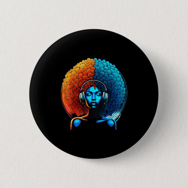 Badge Rond 5 Cm Retro 80s Funk Afro Girl Disco Soul African Americ (Devant)