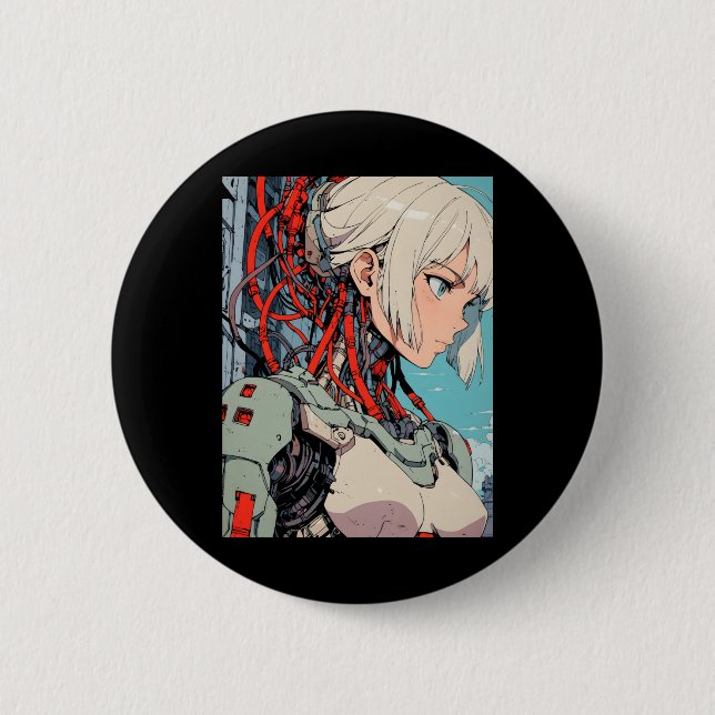 Badge Rond 5 Cm Rétro anime fille androïde cybernétique Sci futuri (Devant)