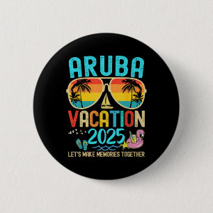 Badge Rond 5 Cm Retro Aruba Vacation 2025 Matching Family Friends