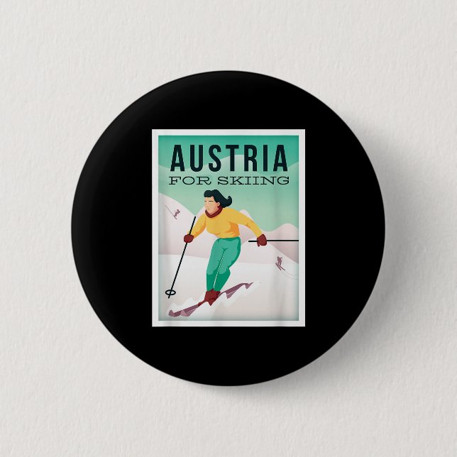 Badge Rond 5 Cm Retro Autriche Ski Motif Avec Ski Et Pôles De Ski (Devant)