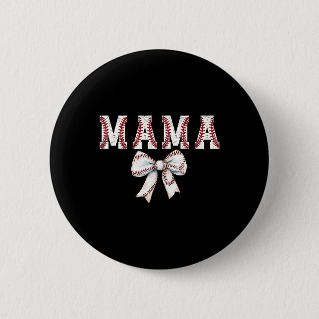 Badge Rond 5 Cm Retro Baseball Maman Bow Baseball Mama Bow Cute Ba (Devant)