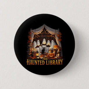 Badge Rond 5 Cm Retro Bookish Witch Boo Ghost Haunted Bookstore Ha